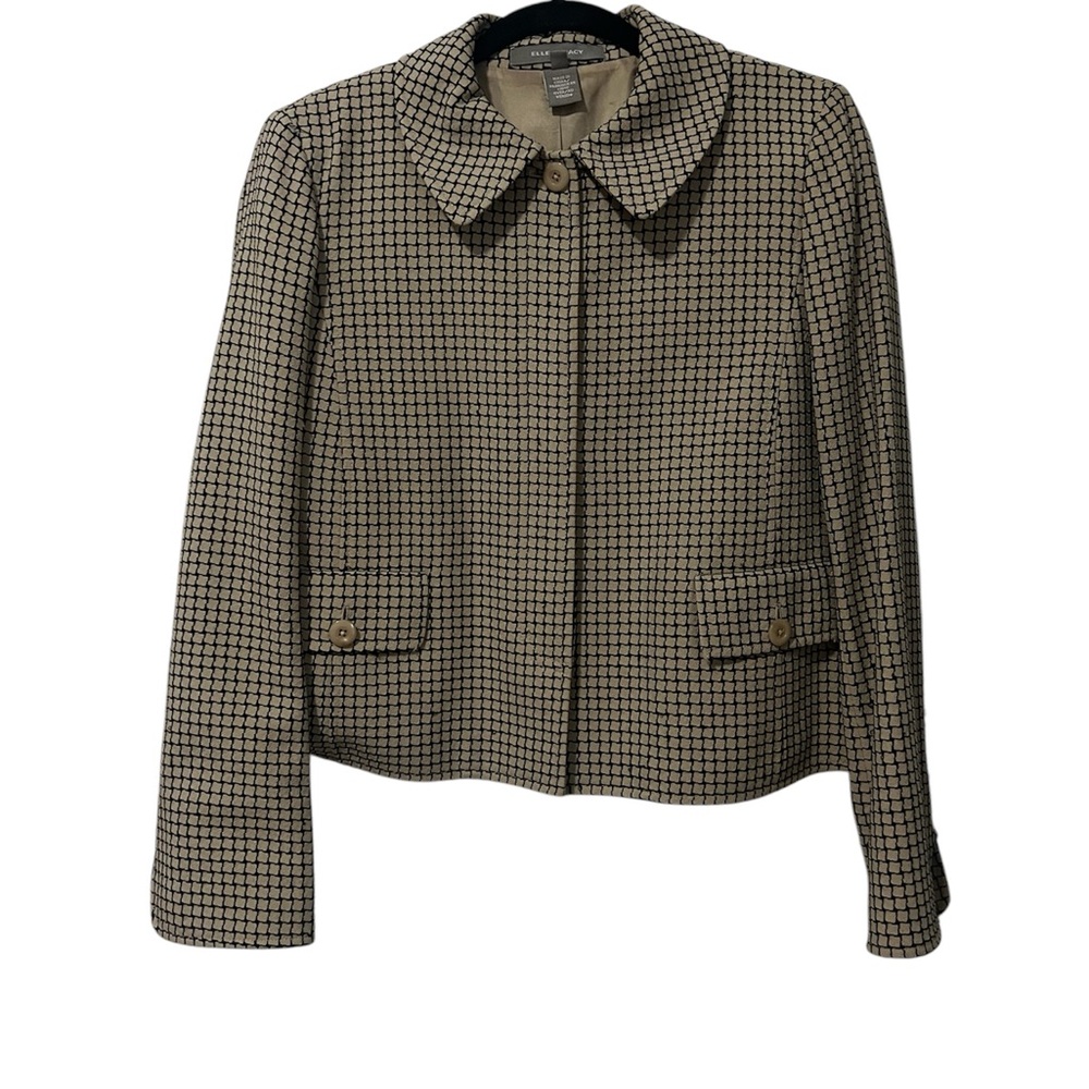 Wool Ellen Tracy Beige & Black Long Sleeve Blazer Jacket (Size 8)